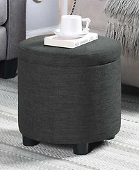 Convenience Concepts 15.75" Faux Linen Round Storage Ottoman with Tray Lid