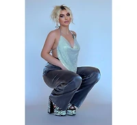 Sinful High Platform Patterned Diamante Slides sandals