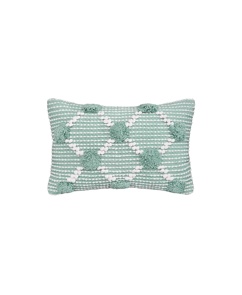Josie Surf Pillow, 14" x 22" Green Rectangle Soft Woven Pillow For Couch Sofa Bed Chair Cotton