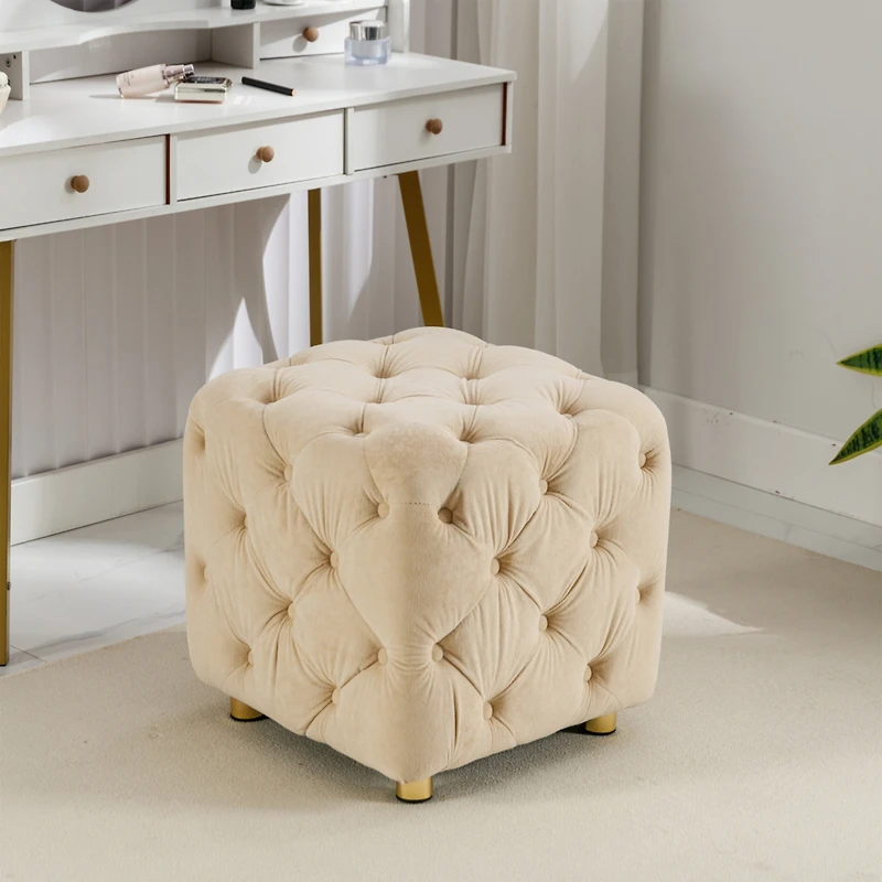 Streamdale Furniture Beige Velvet Ottoman & Table Set