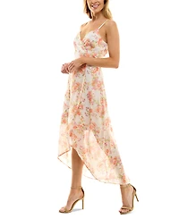 As U Wish Juniors' Floral-Print High-Low Chiffon Dress