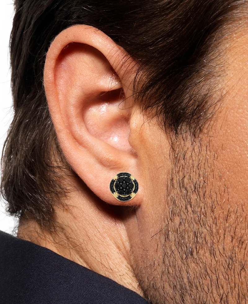 Men's Black Diamond Halo Cluster Stud Earrings (1 ct. t.w.) in 10k Gold