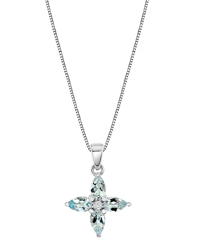 Aquamarine (3/4 ct. t.w.) & Diamond Accent Flower 18" Pendant Necklace in 14k White Gold