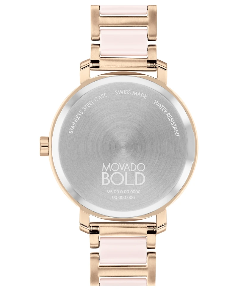 Movado Women's Swiss Bold Evolution 2.0 Blush Ceramic & Carnation Ion Plated Steel Bracelet Watch 34mm