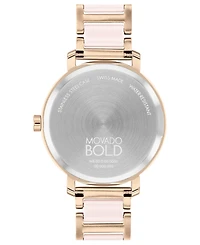 Movado Women's Swiss Bold Evolution 2.0 Blush Ceramic & Carnation Ion Plated Steel Bracelet Watch 34mm