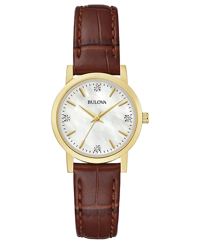 Bulova Women's Diamond Accent Brown Leather Strap Watch 27mm