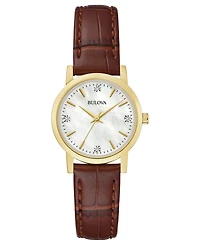Bulova Women's Diamond Accent Brown Leather Strap Watch 27mm