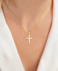 Cubic Zirconia Baguette Cross 18" Pendant Necklace in 10k Gold