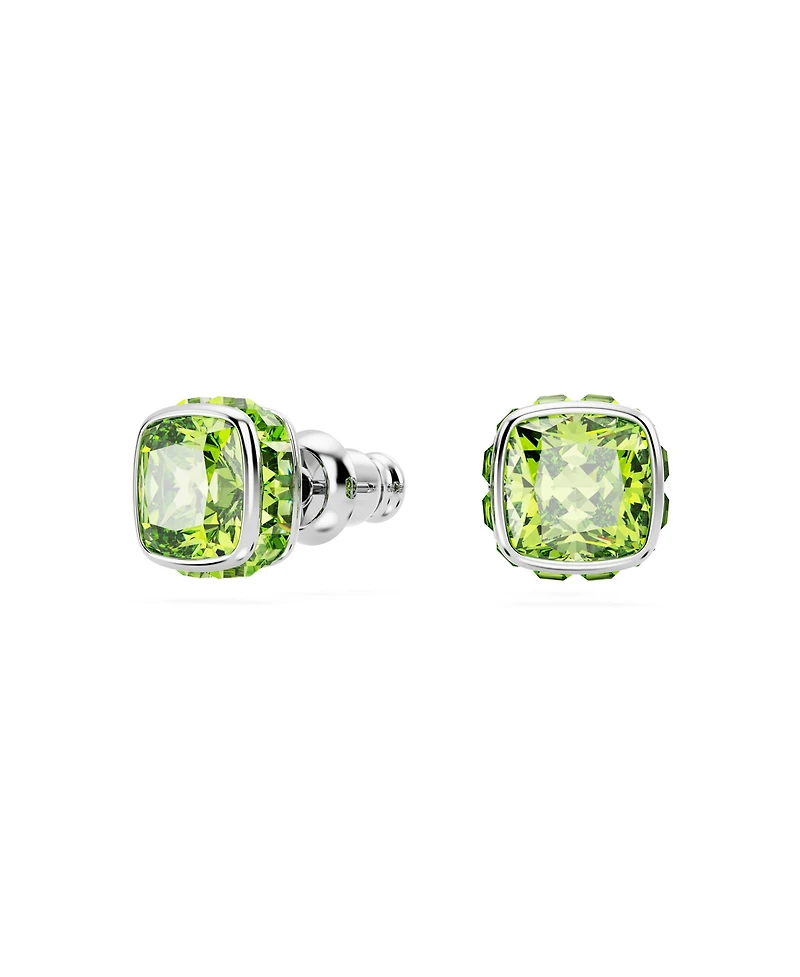 Swarovski Rhodium Plated Square Cut Color Birthstone Stud Earrings
