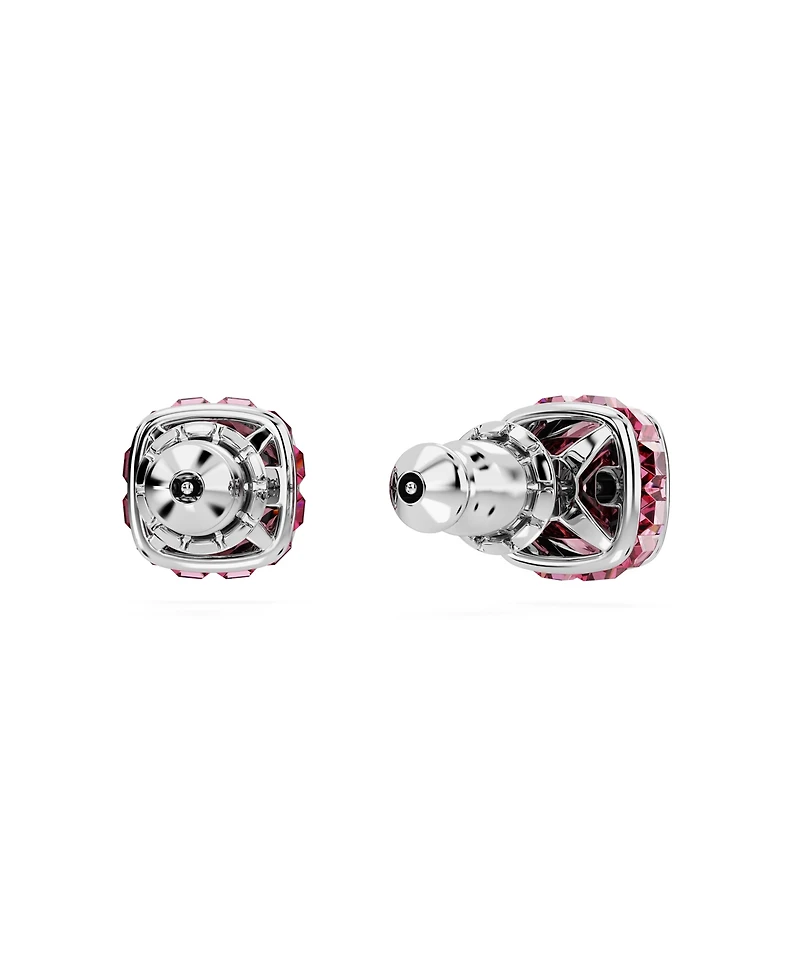 Swarovski Rhodium Plated Square Cut Color Birthstone Stud Earrings