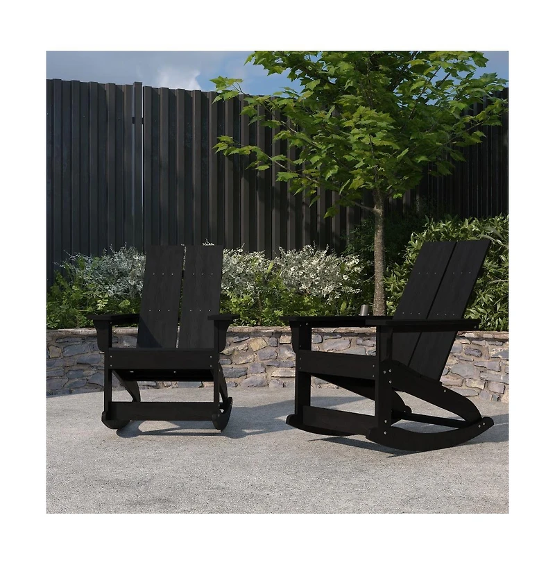 Set Of 2 Wellington Uv Treated All-Weather Polyresin Adirondack Rocking Chair For Patio, Sunroom, Deck And More
