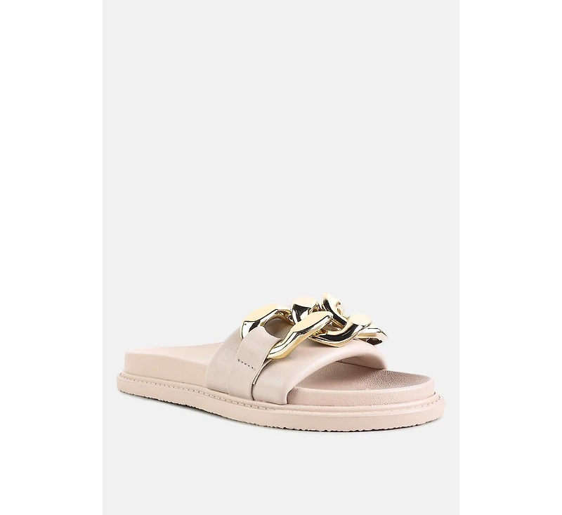 Onyx Metal Chain Slider Flats