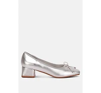 laga metallic low block heel ballerinas