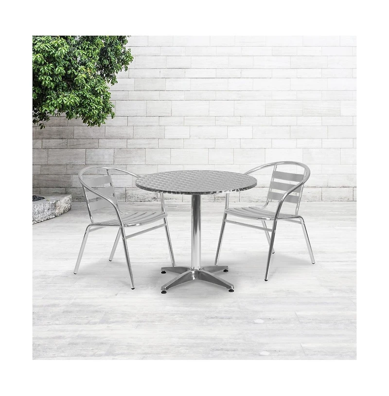 31.5'' Round Aluminum Indoor-Outdoor Table Set With 2 Slat Back Chairs