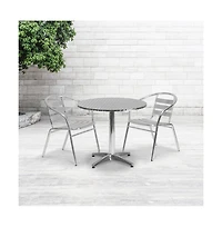 31.5'' Round Aluminum Indoor-Outdoor Table Set With 2 Slat Back Chairs
