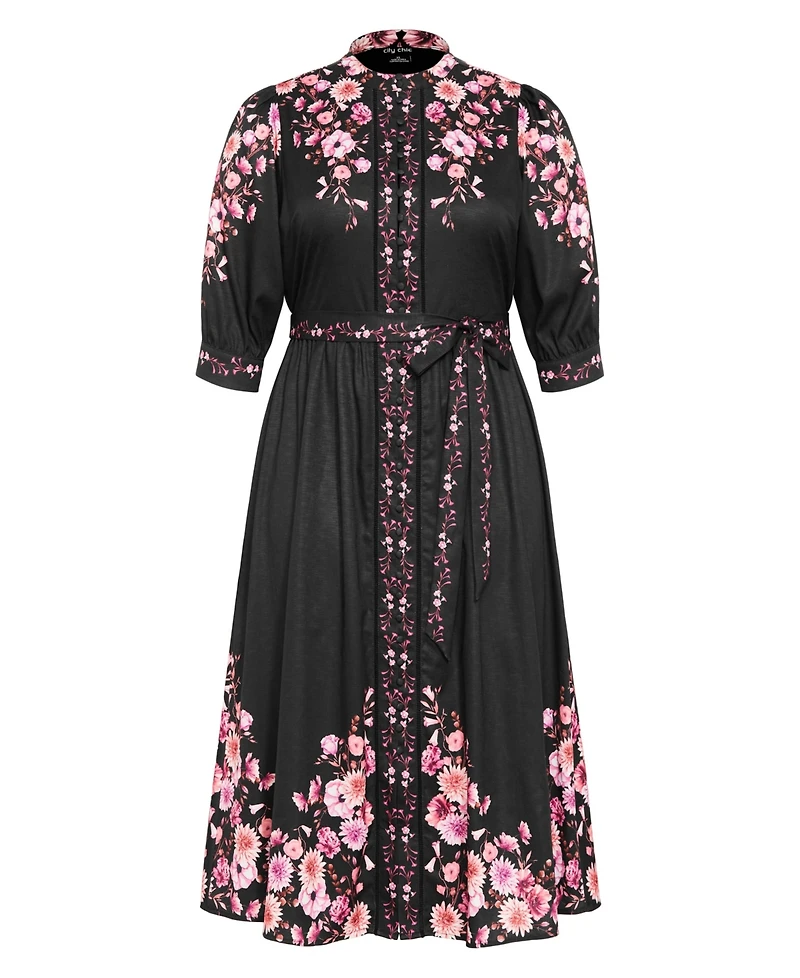 City Chic Plus Annabelle Button Down Floral Midi Dress
