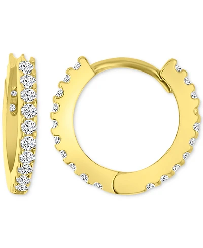 Cubic Zirconia Extra Small Hoop Earrings in 14k Gold, 0.39"