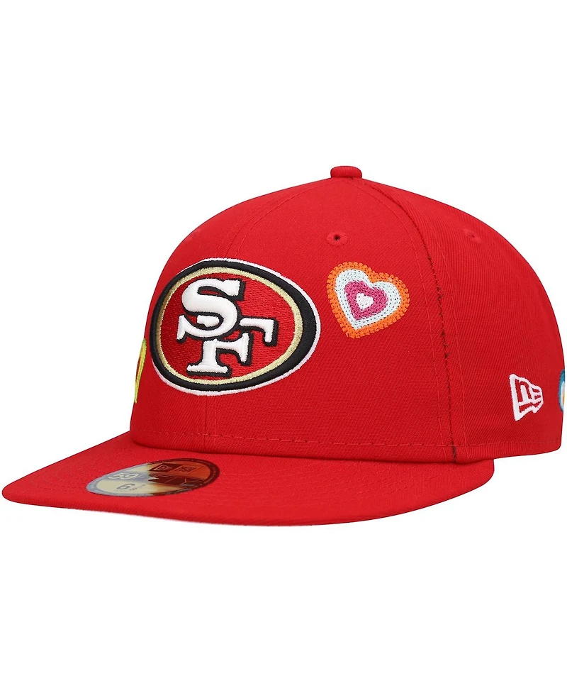 Men's New Era Scarlet San Francisco 49ers Chain Stitch Heart 59FIFTY Fitted Hat