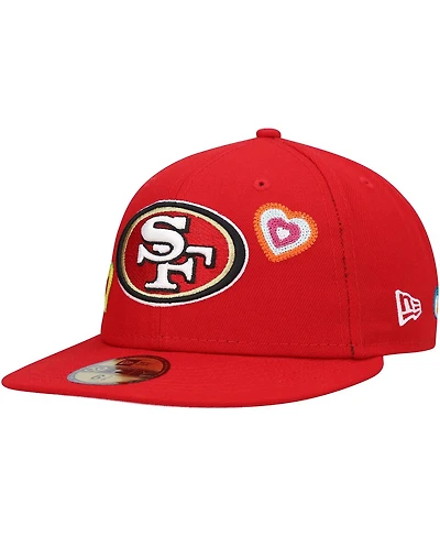 Men's New Era Scarlet San Francisco 49ers Chain Stitch Heart 59FIFTY Fitted Hat