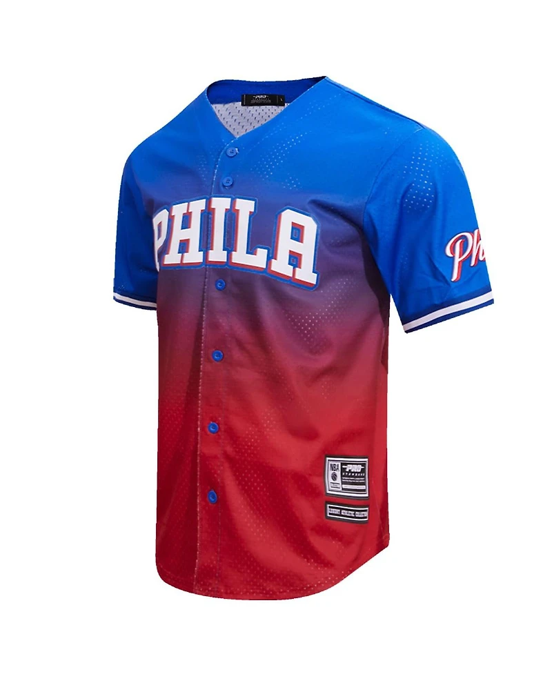 Men's Pro Standard Royal, Red Philadelphia 76ers Ombre Mesh Button-Up Shirt