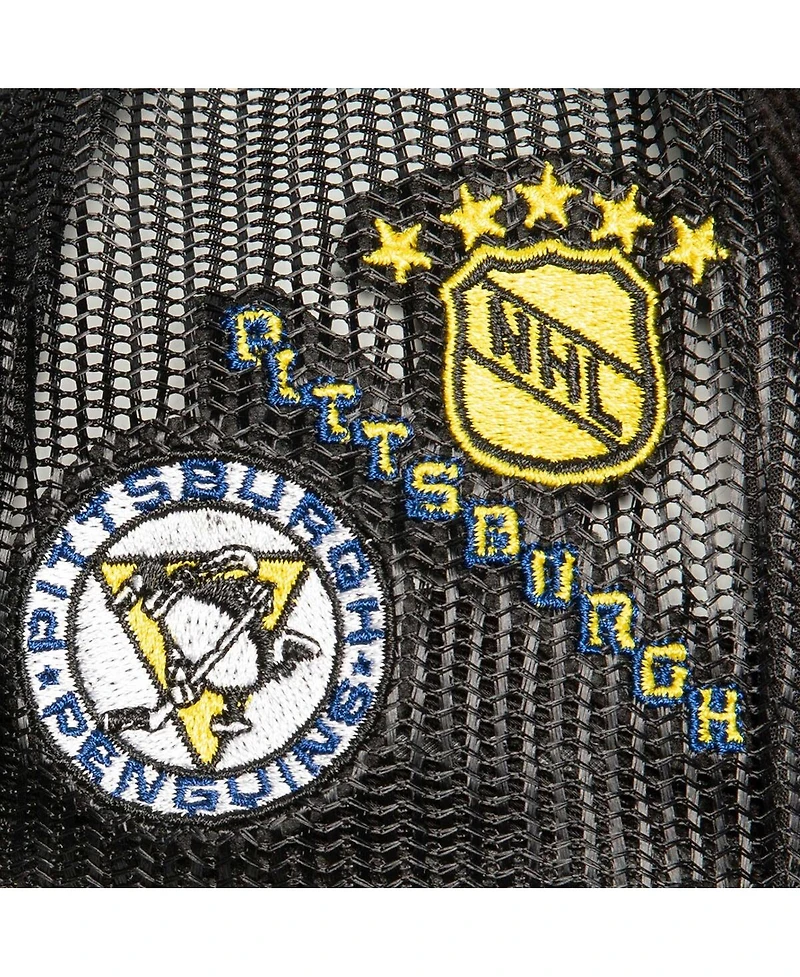 Men's Mitchell & Ness Black Pittsburgh Penguins Times Up Classic Script Cord Trucker Adjustable Hat