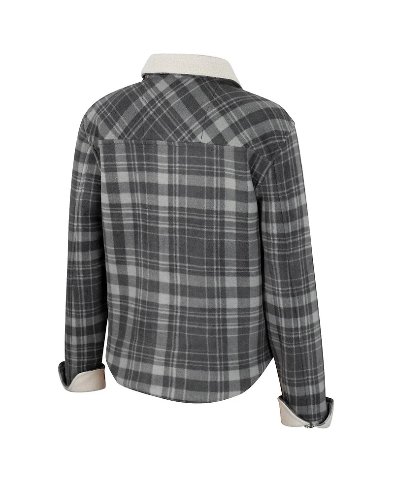 Women's Colosseum x Wrangler Charcoal Michigan Wolverines Plaid Polar Fleece Button-Up Jacket