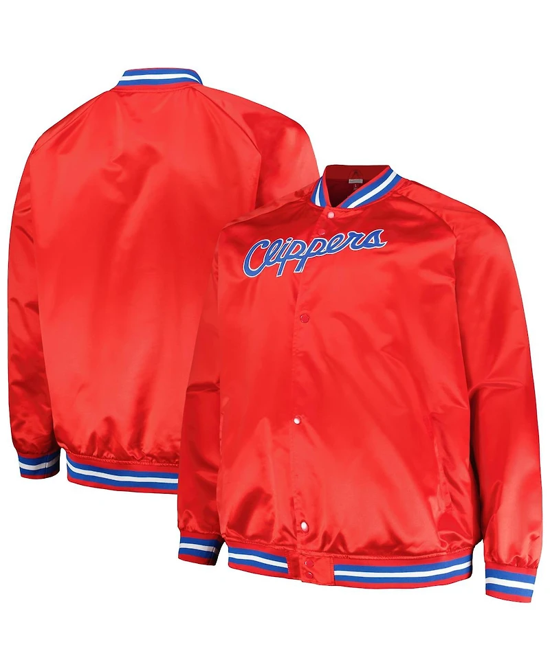 Men's Mitchell & Ness Red La Clippers Hardwood Classics Throwback Wordmark Raglan Full-Snap Jacket