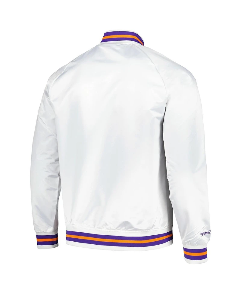 Men's Mitchell & Ness White Phoenix Suns Hardwood Classics Throwback Wordmark Raglan Full-Snap Jacket