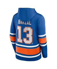 Men's Fanatics Mathew Barzal Royal New York Islanders Name and Number Lace-Up Pullover Hoodie