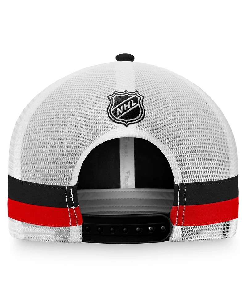 Men's Fanatics Black, White Chicago Blackhawks Fundamental Striped Trucker Adjustable Hat