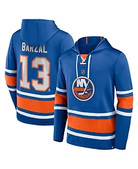 Men's Fanatics Mathew Barzal Royal New York Islanders Name and Number Lace-Up Pullover Hoodie