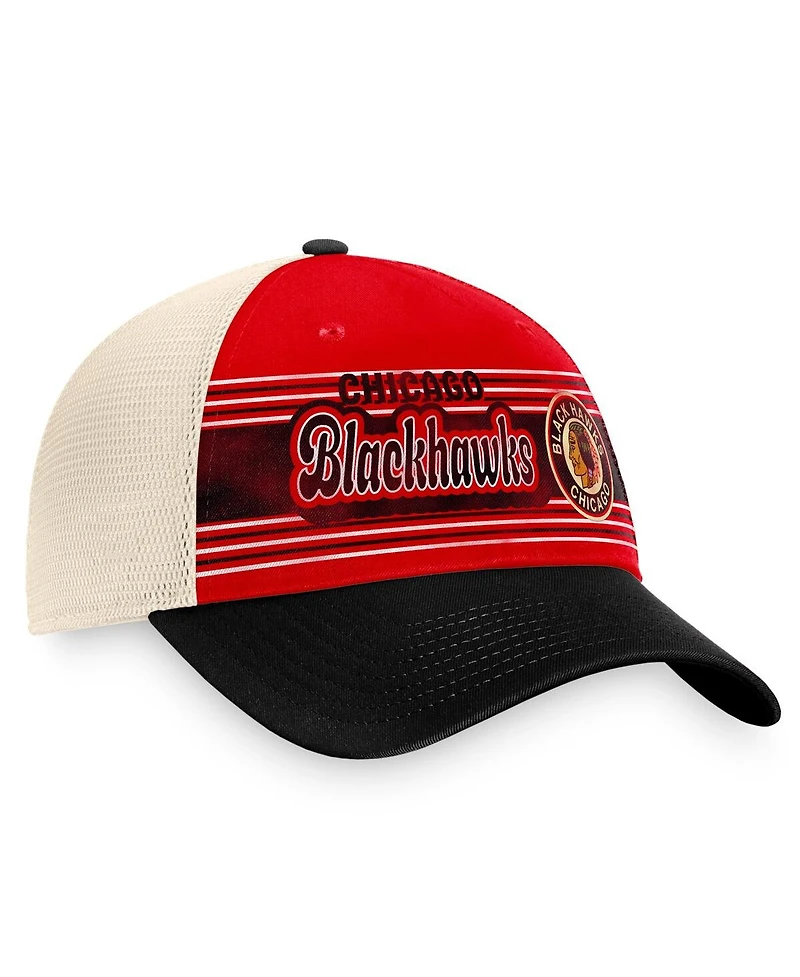 Men's Fanatics Red, Black Distressed Chicago Blackhawks Heritage Vintage-Like Trucker Adjustable Hat