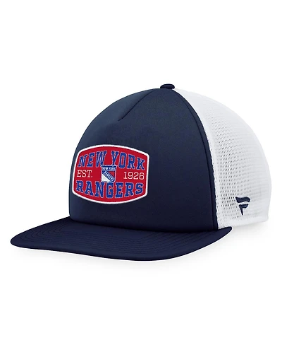 Men's Fanatics Navy, White New York Rangers Foam Front Patch Trucker Snapback Hat