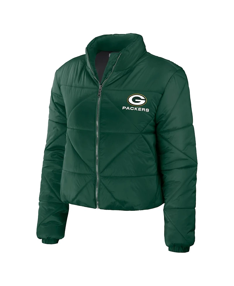 Women's Wear by Erin Andrews Green Bay Packers Cropped Puffer Full-Zip Jacket