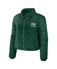 Women's Wear by Erin Andrews Green Bay Packers Cropped Puffer Full-Zip Jacket