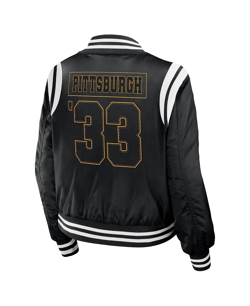 Women's Wear by Erin Andrews Black Pittsburgh Steelers Bomber Full-Zip Jacket