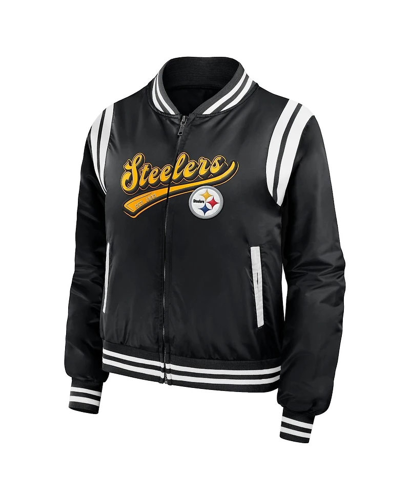 Women's Wear by Erin Andrews Black Pittsburgh Steelers Bomber Full-Zip Jacket