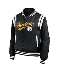 Women's Wear by Erin Andrews Black Pittsburgh Steelers Bomber Full-Zip Jacket