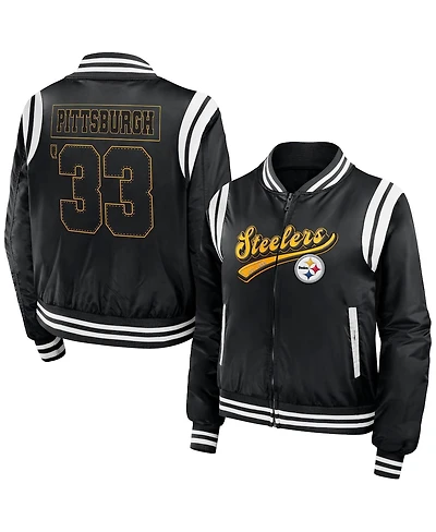 Women's Wear by Erin Andrews Black Pittsburgh Steelers Bomber Full-Zip Jacket