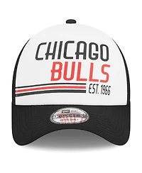 Men's New Era White Chicago Bulls Lift Pass Foam Front Trucker 9FORTY Adjustable Hat