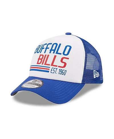 Men's New Era White, Royal Buffalo Bills Stacked A-Frame Trucker 9FORTY Adjustable Hat