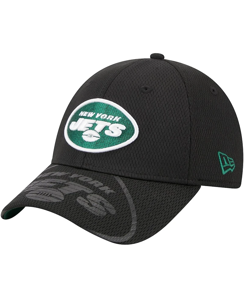 Men's New Era Black New York Jets Top Visor 9FORTY Adjustable Hat
