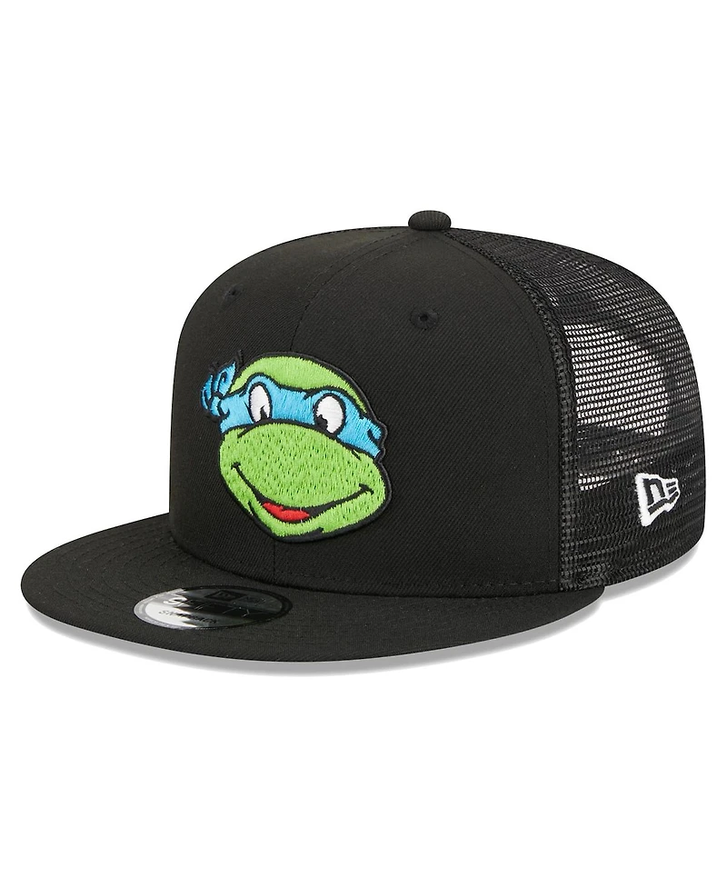 Men's New Era Black Teenage Mutant Ninja Turtles Happy Leonardo Trucker 9FIFTY Snapback Hat