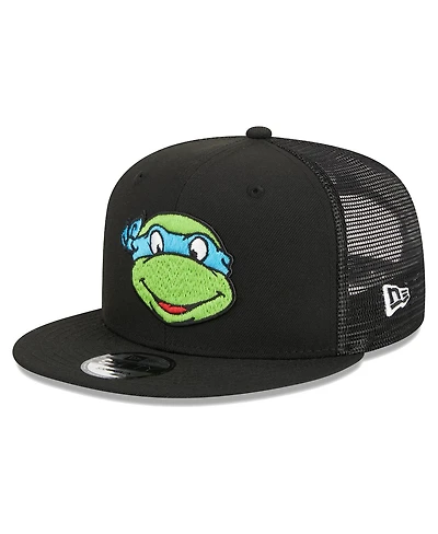 Men's New Era Black Teenage Mutant Ninja Turtles Happy Leonardo Trucker 9FIFTY Snapback Hat