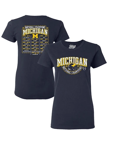 Women's Blue 84 Navy Michigan Wolverines College Football Playoff 2023 National Champions Gold Dust Schedule T-shirt