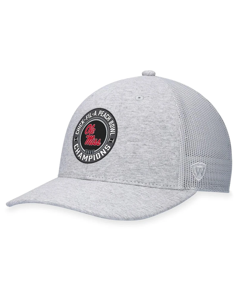 Men's Top of the World Heather Gray Ole Miss Rebels 2023 Peach Bowl Champions Trucker Adjustable Hat