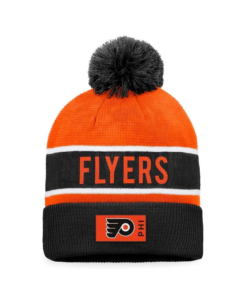 Men's Fanatics Black, Orange Philadelphia Flyers Authentic Pro Rink Cuffed Knit Hat with Pom