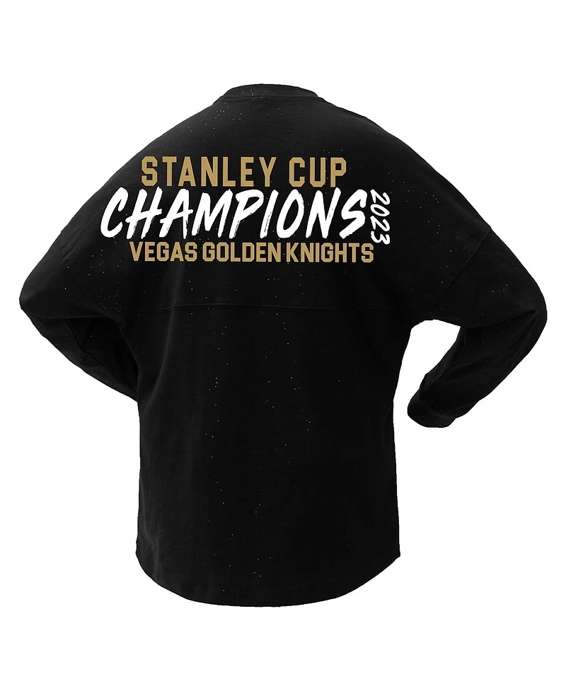 Women's Fanatics Black Vegas Golden Knights 2023 Stanley Cup Champions Sparkle Spirit Jersey Long Sleeve T-shirt