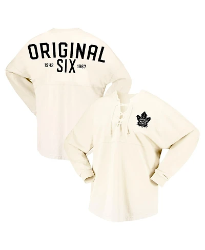 Women's Fanatics Cream Toronto Maple Leafs Original Six Lace-Up Spirit Jersey Long Sleeve T-shirt