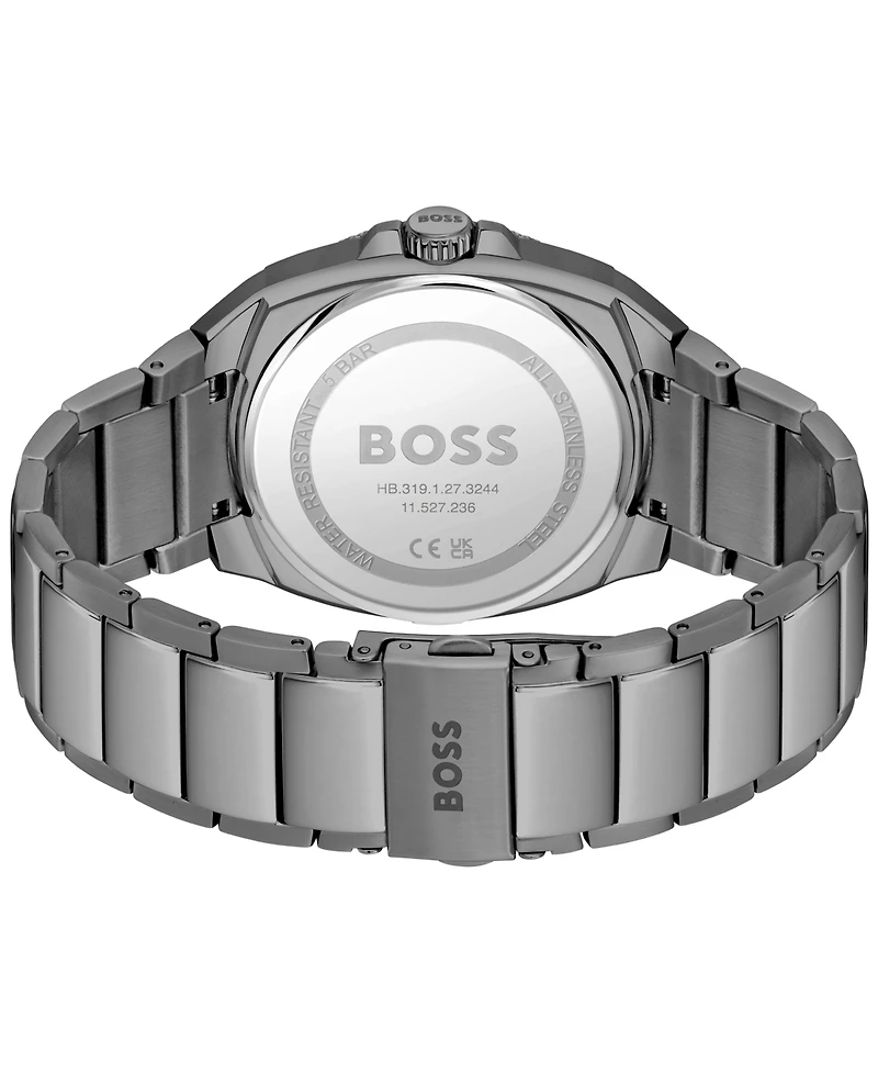 Hugo Boss Men's Walker Quartz Basic Calendar Ionic Plated Gray Steel Watch 41mm